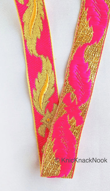 Fuchsia Pink Jacquard Weave Trim, Indian Sari Border, Trim By 3 Yards